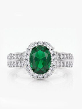 Oval Green Emerald Gemstone ring, 925 Sterling Silver Charmed Aroma 2017